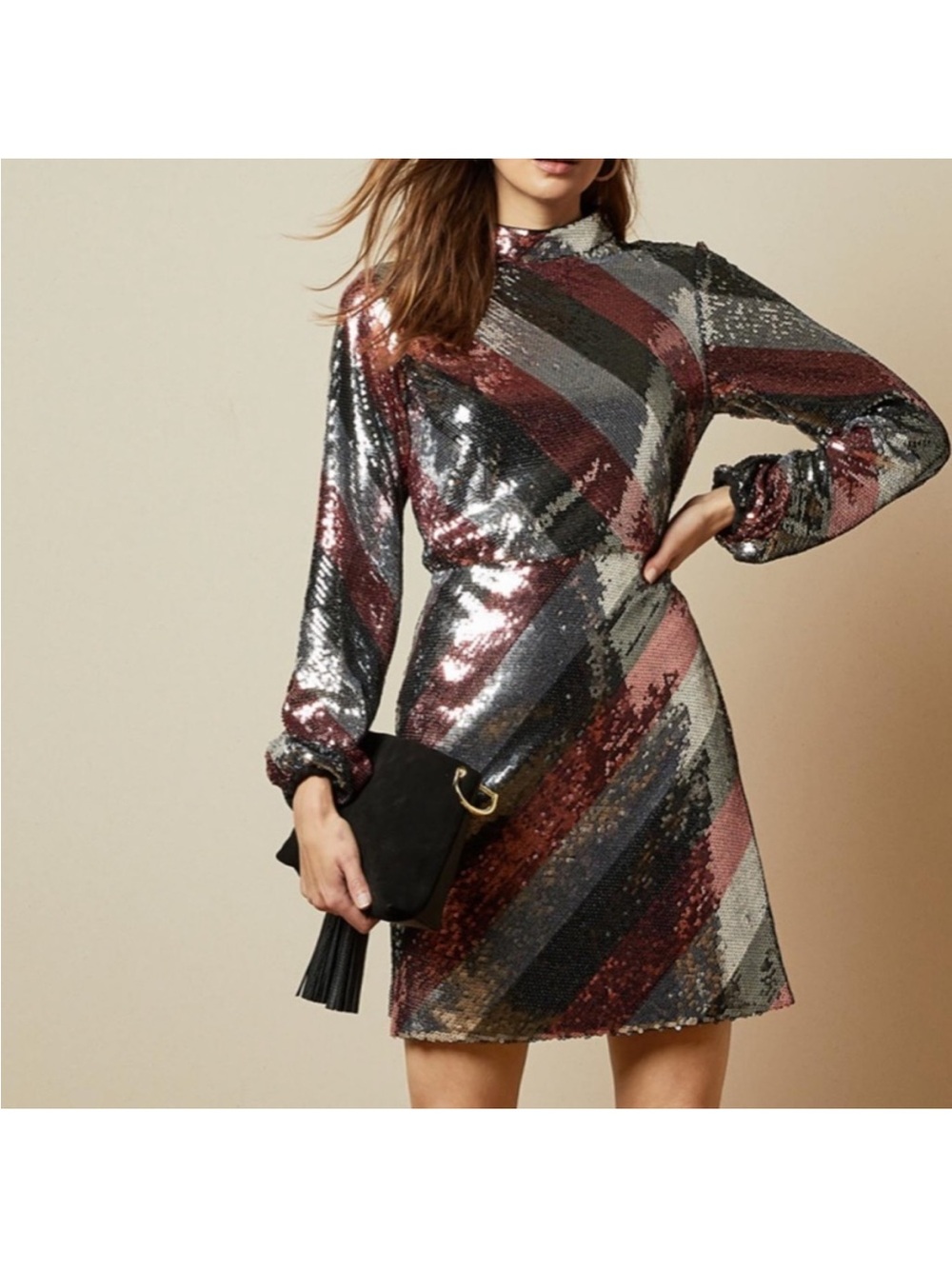 NEW Ted Baker London Jocasta stripe sequin mini cocktail dress Sz 2 (US 6) - Picture 2 of 16